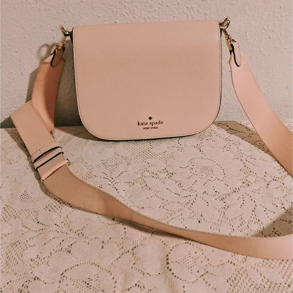 Kate Spade Madison Saddle Bag Light Pink Saffiano Leather Purse Pre Owned